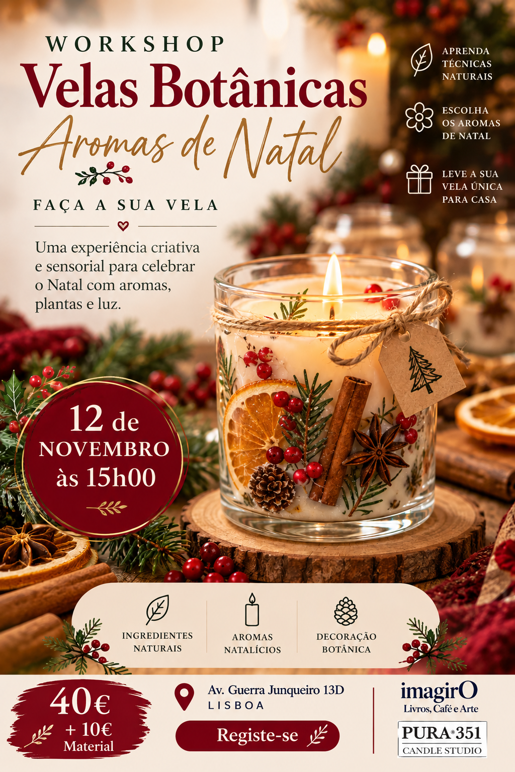 WORKSHOP CHÁ DAS 5 - VELAS BOTÂNICAS DE NATAL